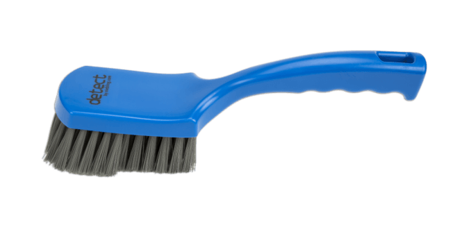 A bristles down view of a single blue metal detectable churn brush with metal detectable bristles