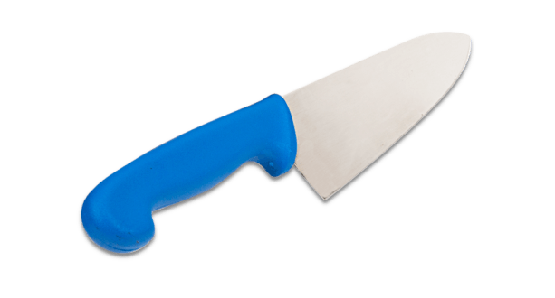A single 8 Inch Blue Metal Detectable Cooks Knives with a broad and straight blade