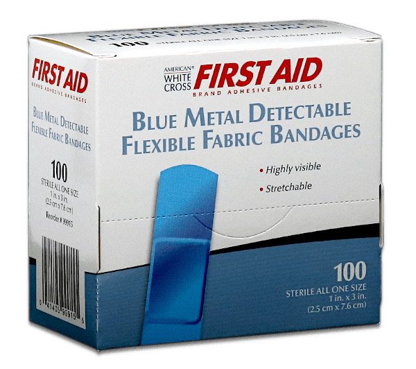 Metal Detectable Bandages Flexible 1 x 3" Blue Supply Company