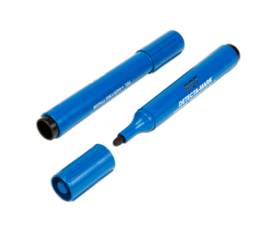 A pair of blue Metal Detectable Permanent Markers with bullet tip and Black ink
