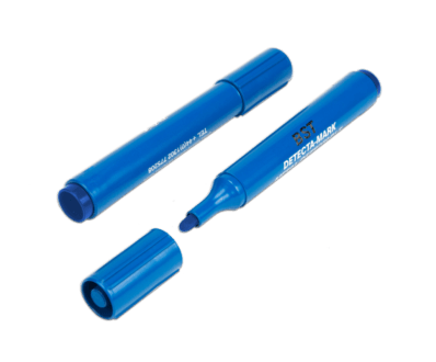 A pair of blue Metal Detectable Permanent Markers with bullet tip and Blue ink