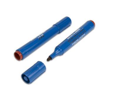 A pair of blue Metal Detectable Permanent Markers with bullet tip and red ink
